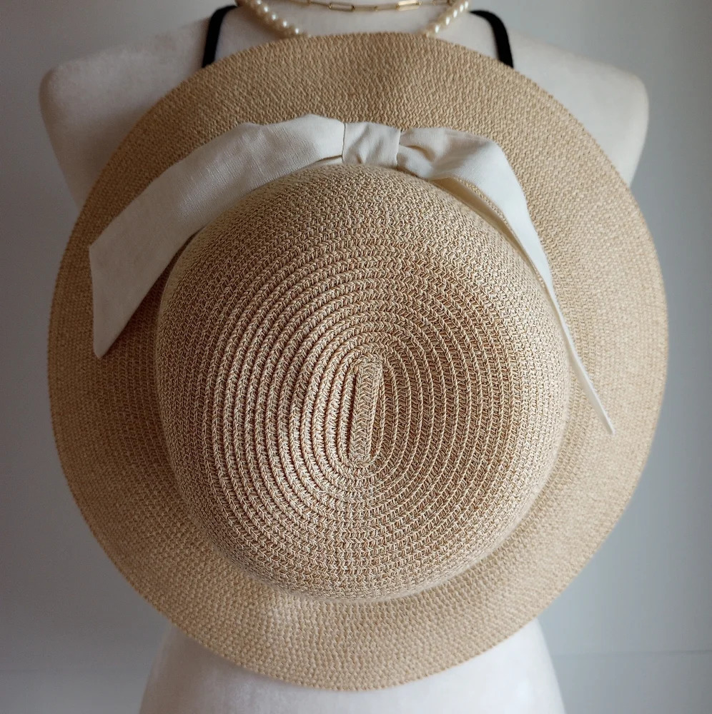 Furtalk Adjustable Sun Beach Hat Natural Linen Ribbon One Size - Picture 3 of 10